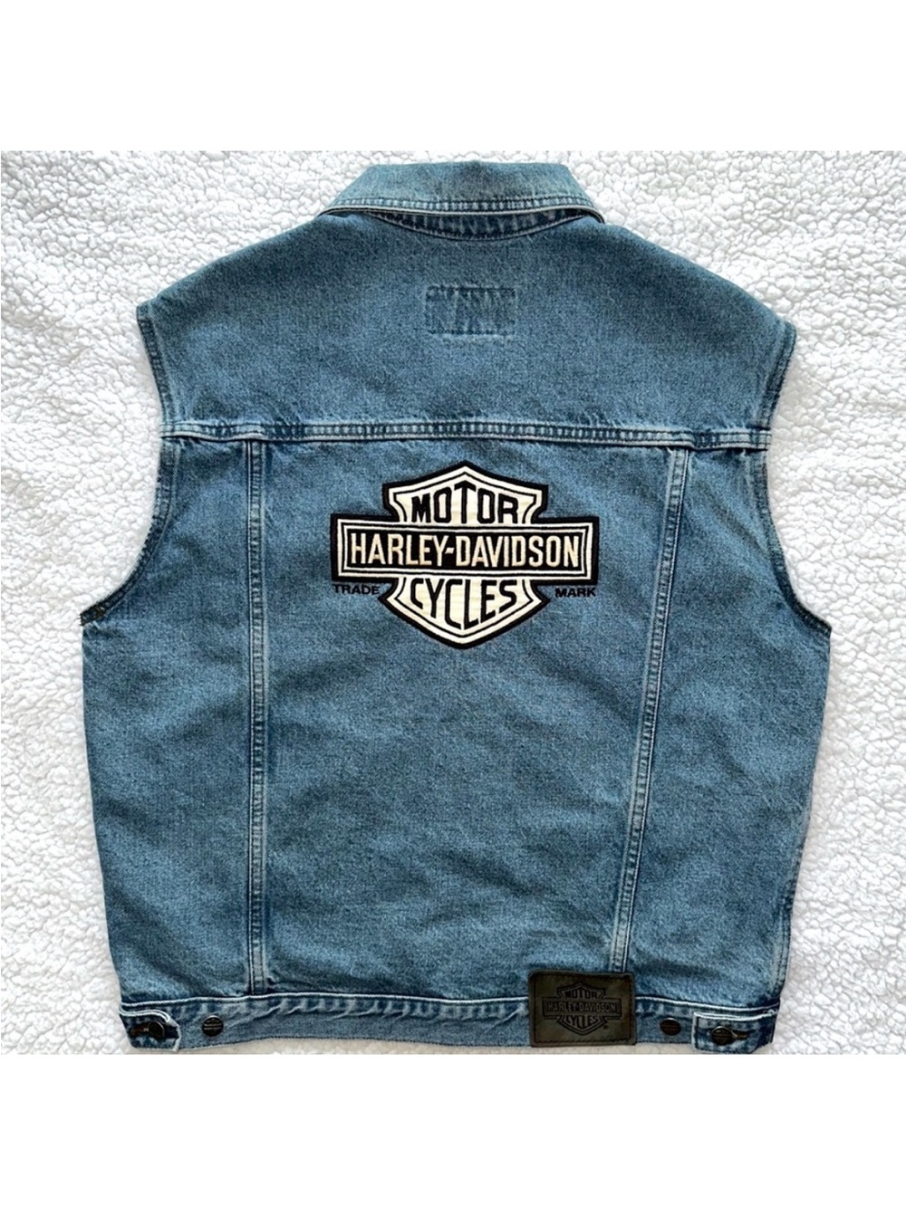Harley Davidson vintage denim vest buttons pockets collar jean biker chopper M